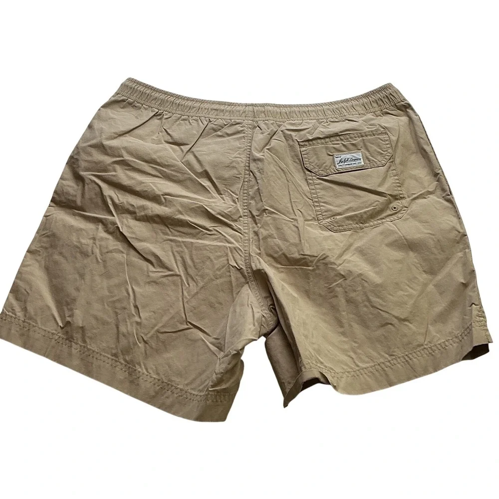 Polo Sport Ralph Lauren Mens XL Tan Khaki Swim Trunks Mesh Lined Pony Shorts